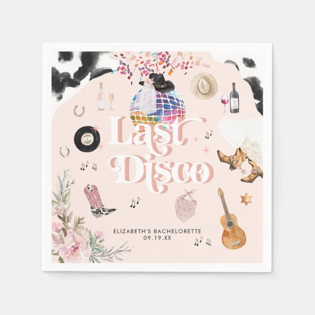 Disco Cowgirl Nashville Pink Rodeo | Bachelorette  Napkin (Front)