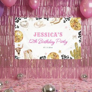 Disco Cowgirl Nashville Rodeo Pink Birthday Party Banner