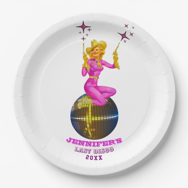 Disco Cowgirl  Retro Bachelorette party Paper Plate (Front)