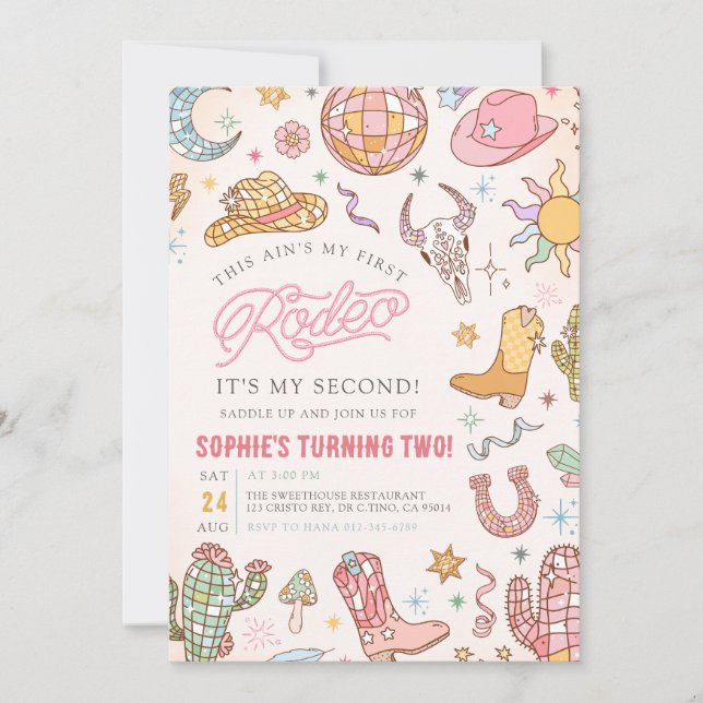 Disco Cowgirl Rodeo 2nd Birthday Party Invitation (Front)
