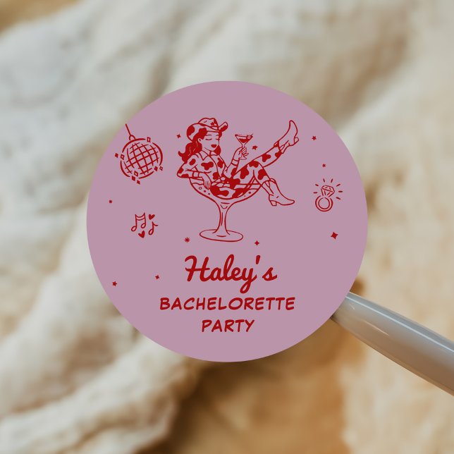 Disco Cowgirl Rodeo Bachelorette Weekend Classic Round Sticker (Creator Uploaded)