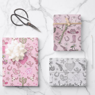 Disco Cowgirl Western Pattern Wrapping Paper Sheet