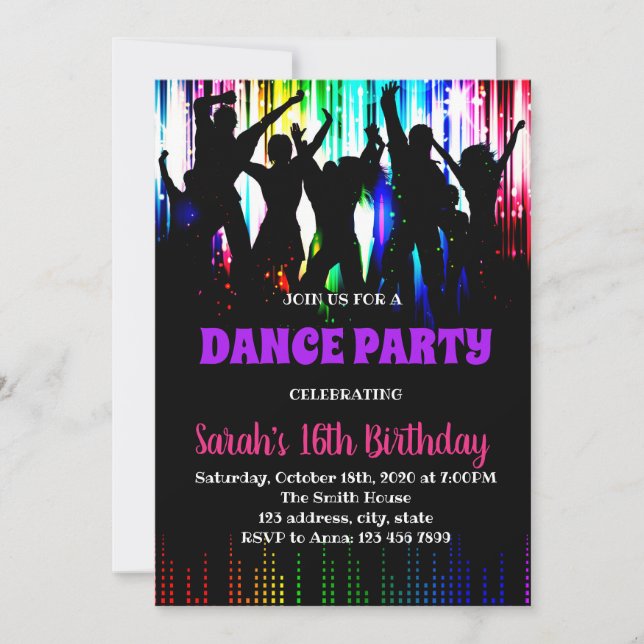 Disco dance birthday invitation (Front)