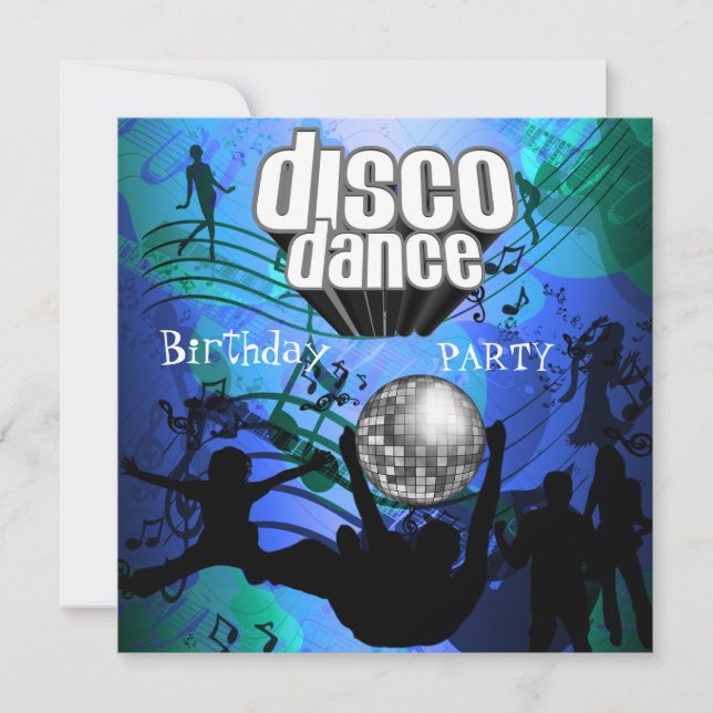 Disco Dance Birthday Party Retro Blue Invitation (Front)