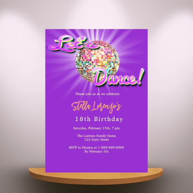 Disco dance party pink purple birthday invitation (Creator Uploaded)