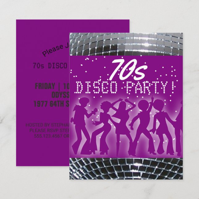 Disco Dance Party Purple | Retro 70's Theme Party Invitation (Front/Back)