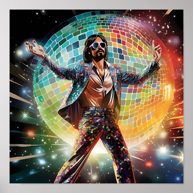 Disco Dancing Man in front of Disco Ball Poster (Front)