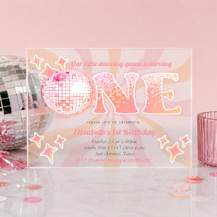 Disco Dancing Queen First Birthday Acrylic Invitations