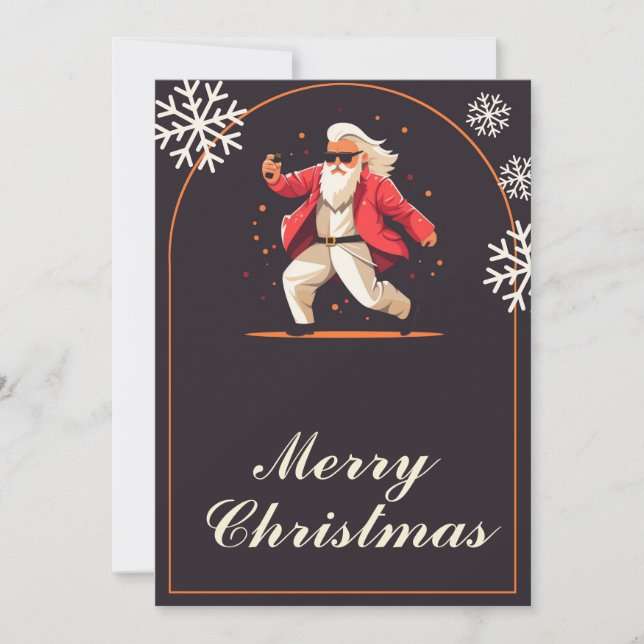 Disco Dancing Santa Claus Cartoon Holiday Card (Front)