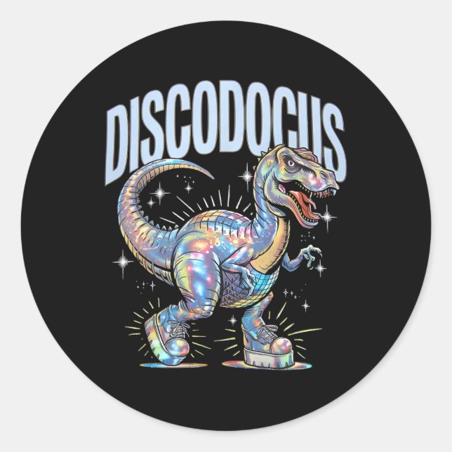 Disco Dinosaur Diplodocus 70s Dino Dancing Funny D Classic Round Sticker (Front)