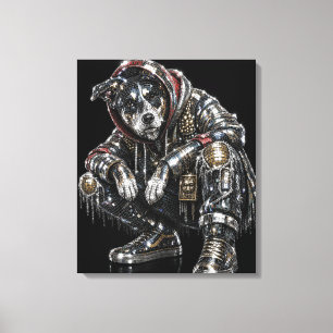 Disco Dog Canvas Wall Art – Modern Mosaic Puppy Ar