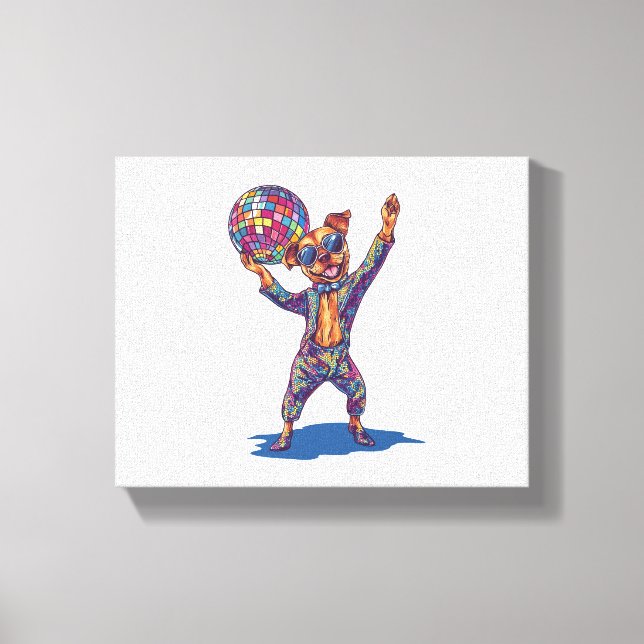 Disco Dog Delight – Funny 70s Party Pup Canvas Print (Front)