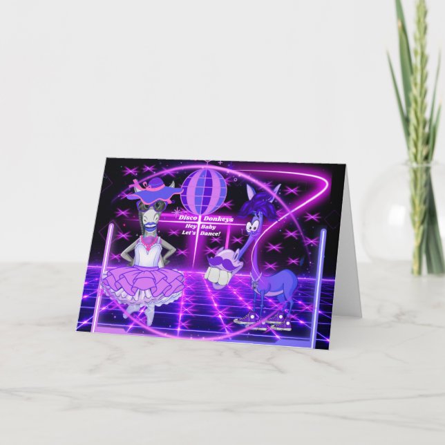 Disco Donkeys Lets Dance Greeting Card (Front)