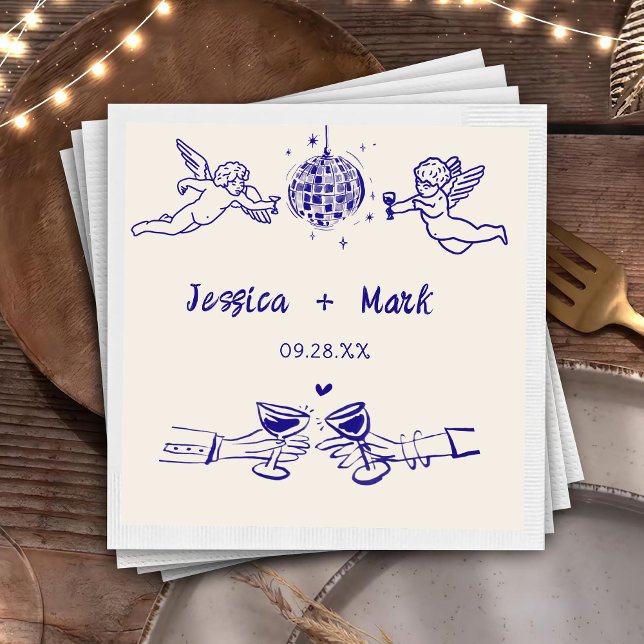 Disco Funky Retro Hand Drawn Wedding Napkins (Creator Uploaded)