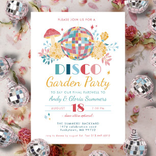 Disco Garden Party 70's Theme Going Away Party Invitation