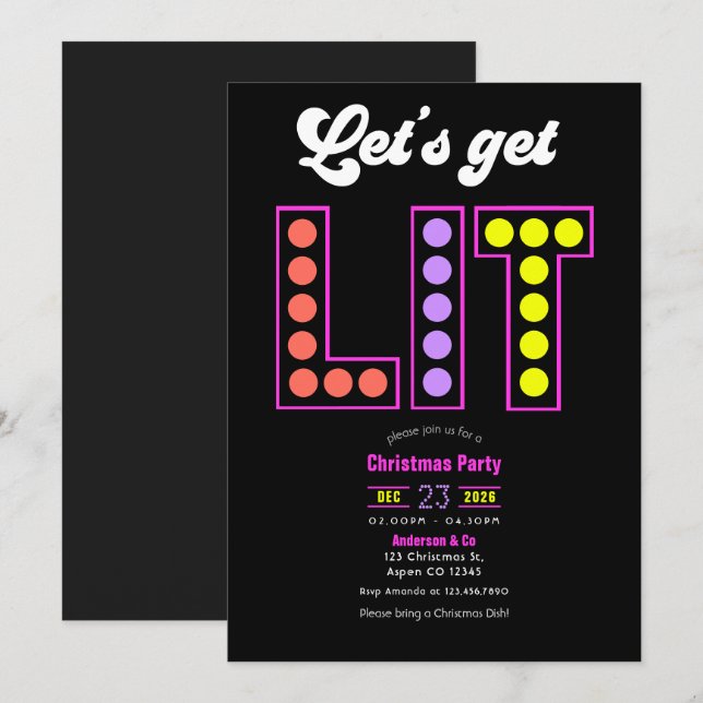 Disco Garland Let's Get Lit Retro Christmas Party Invitation (Front/Back)