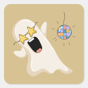 Disco Ghost with Star Glasses Square Sticker