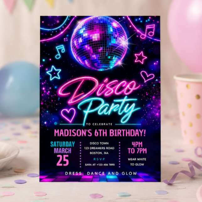 Disco Glow Birthday Party  Invitation (Creator Uploaded)