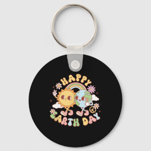 Disco Groovy Happy Earth Day Peace Sun And Earth  Keychain