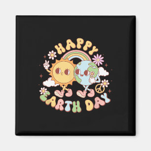 Disco Groovy Happy Earth Day Peace Sun And Earth  Magnet