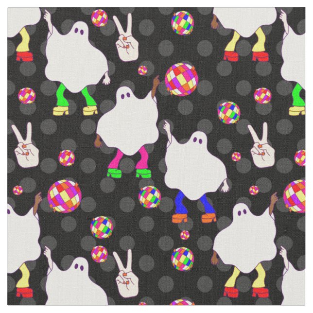 disco halloween african ghost black  fabric (Close Up)