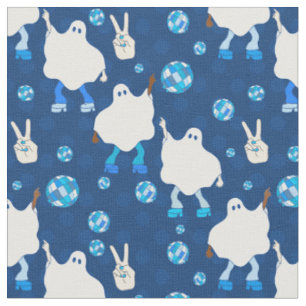 disco halloween african ghost blue fabric