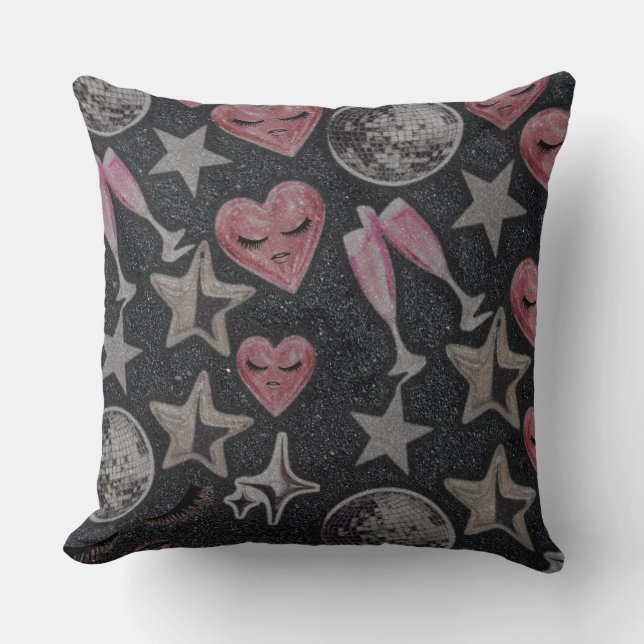 Disco Hearts Accent Pillow – Bold Glam Night (Front)