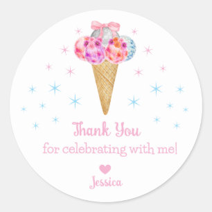 disco ice cream thank you girl birthday classic round sticker