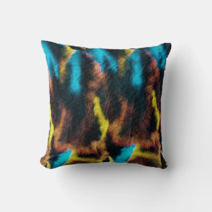 Disco Ikat Pattern. Coloured Dirty Art Background. Throw Pillow