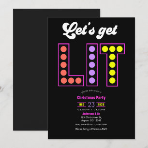 Disco Lights Let's Get Lit Retro Christmas Party Invitation