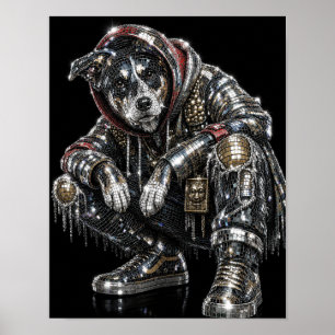 Disco Mosaic Dog Poster Modern Wall Art for Dog