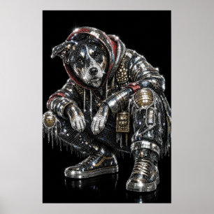 Disco Mosaic Dog Poster Modern Wall Art for Dog
