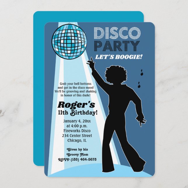 Disco Party 70's Dance Anniversaire Invitations (Devant / Derrière)
