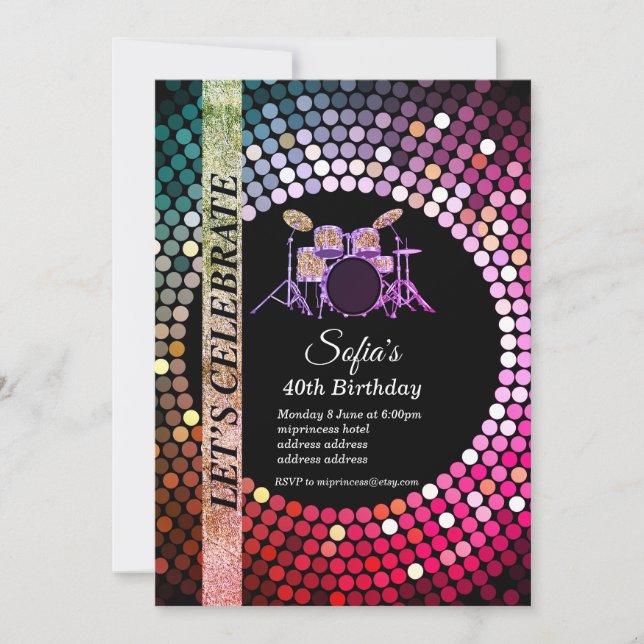 Disco party, 70s, music, birthday party invitation (Front)