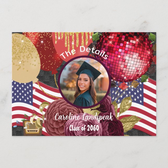 Disco Party Custom Photo The Details Enclosure Card (Front)