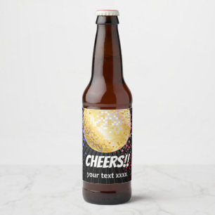 disco party dance party 70s gold disco ball beer bottle label