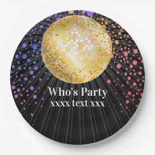 disco party dance party 70s gold disco ball paper plate