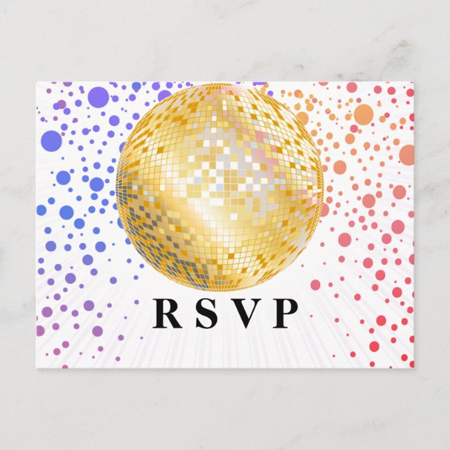 disco party dance party 70s gold disco ball rsvp invitation postcard (Front)