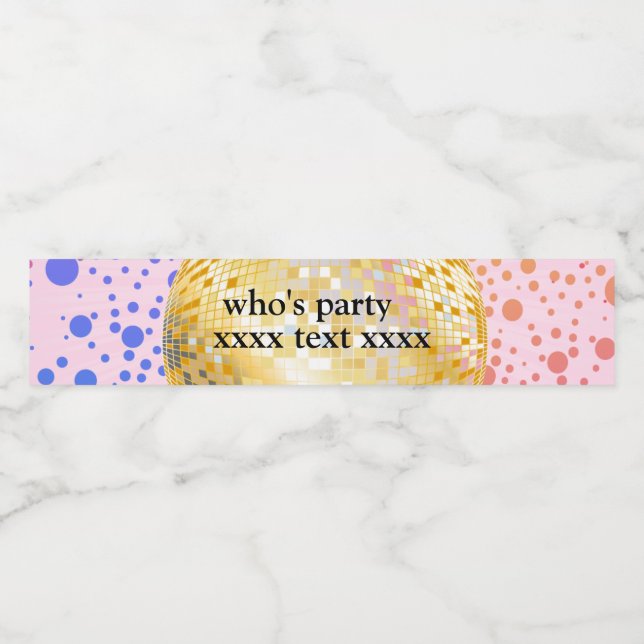 disco party dance party 70s gold disco ball water bottle label (Single Label)