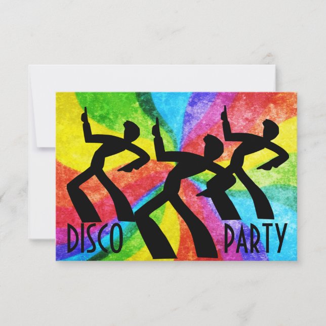 Disco Party - Dancing People and Rainbow Swirls Invitation (Front)