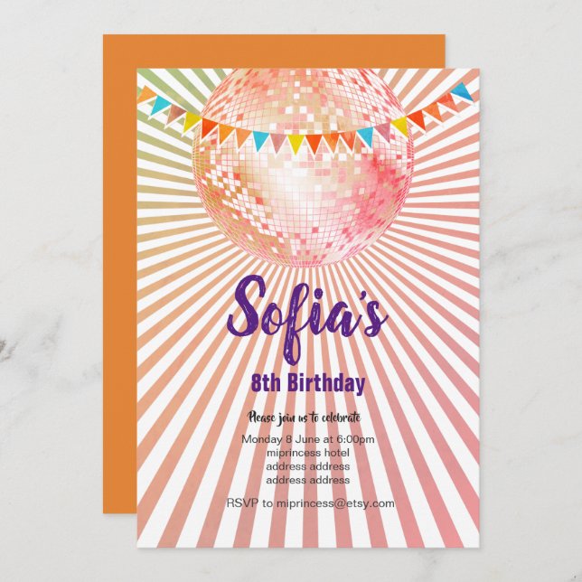 disco party, glitter, dance, party invitation (Front/Back)