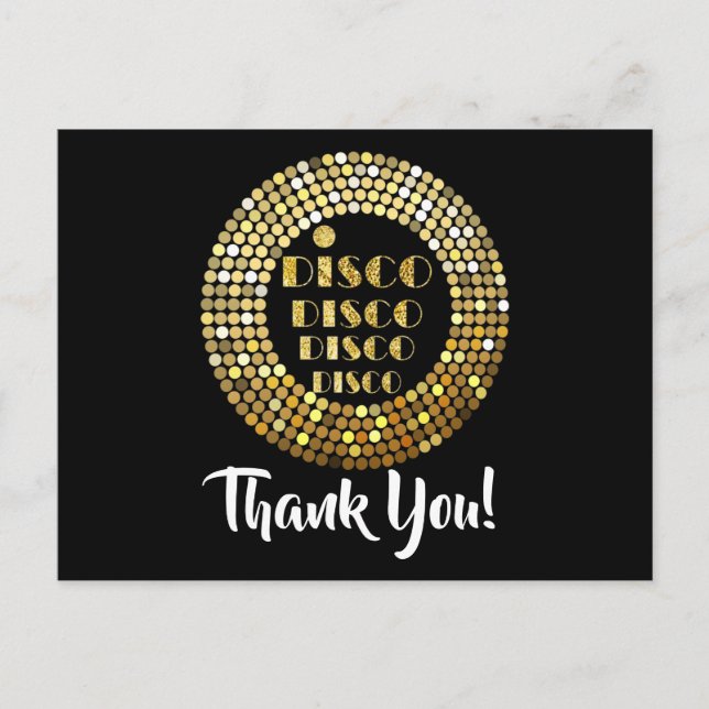 disco party, glitter, dance, party thank you card (Front)