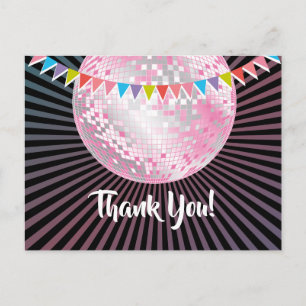 disco party, glitter, dance, party thank you card