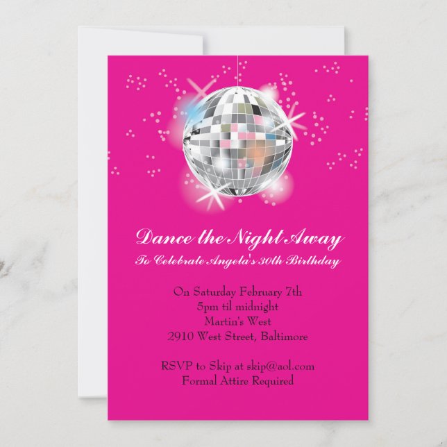 Disco Party Invitation with Hot Pink Background (Front)