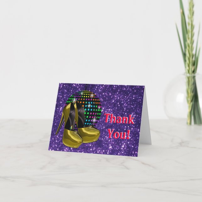 Disco Party Mirror Ball Thank You Cards (Front)