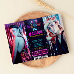 Disco party Ticket Pass 25th Birthday Invitation<br><div class="desc">Celebrate your birthday party with our Neon Glow ticket invitation. Ticket pass Features futuristic let's glow text on dark background with replaceable 2 photos. This modern and sophisticated design is perfect for nightclub party ,  clubbing party,  roller disco or glow party.</div>