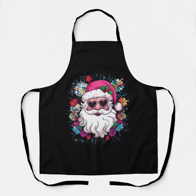 Disco Pink Santa Christmas Funny Xmas Party  Apron (Front)