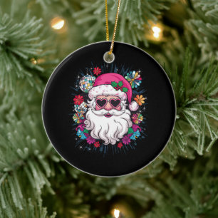 Disco Pink Santa Christmas Funny Xmas Party Ceramic Ornament