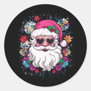 Disco Pink Santa Christmas Funny Xmas Party  Classic Round Sticker