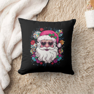 Disco Pink Santa Christmas Funny Xmas Party  Throw Pillow